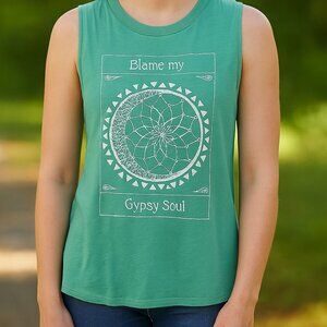 Queen Bees Tank-XL-Gypsy Soul Graphic-Teal-Boho Sleeveless-Rayon/Spandex-A029